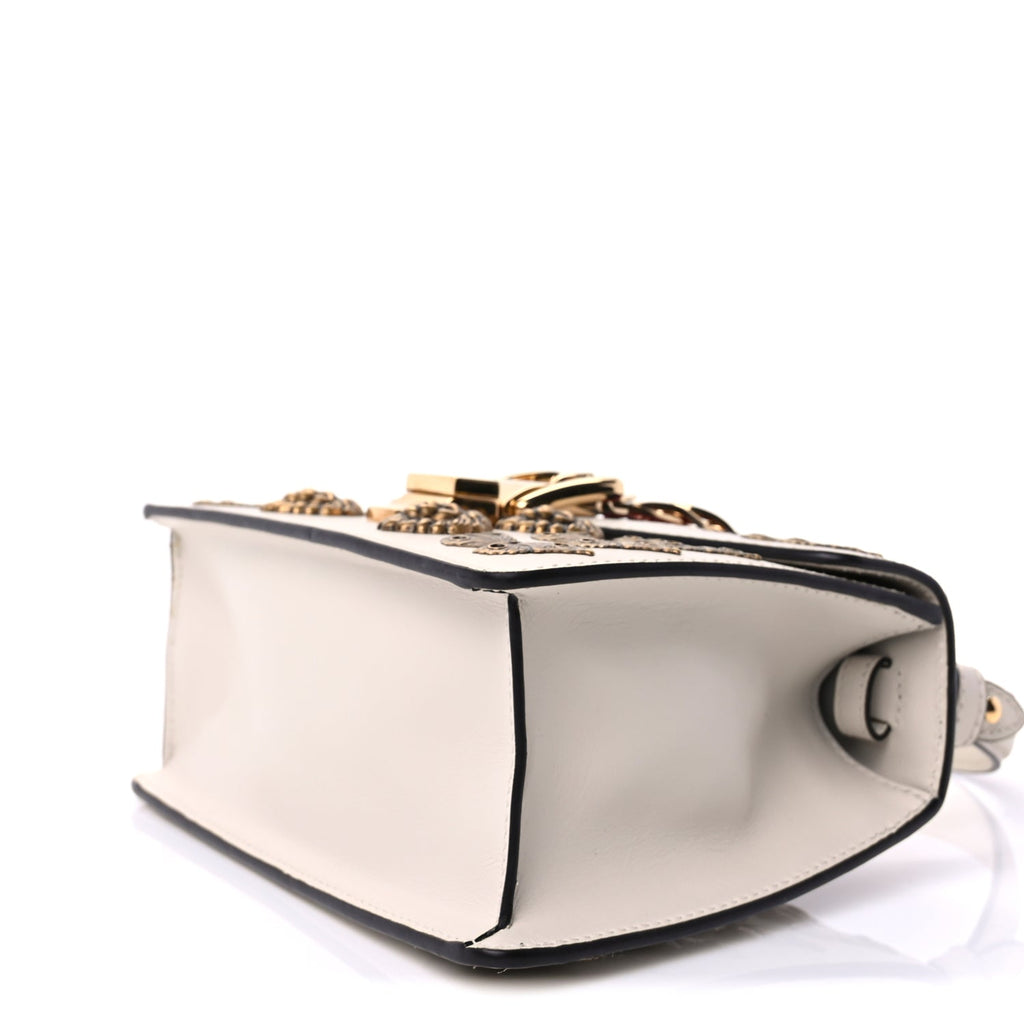 Gucci Calfskin Animal Studs Mini Sylvie Top Handle Bag White