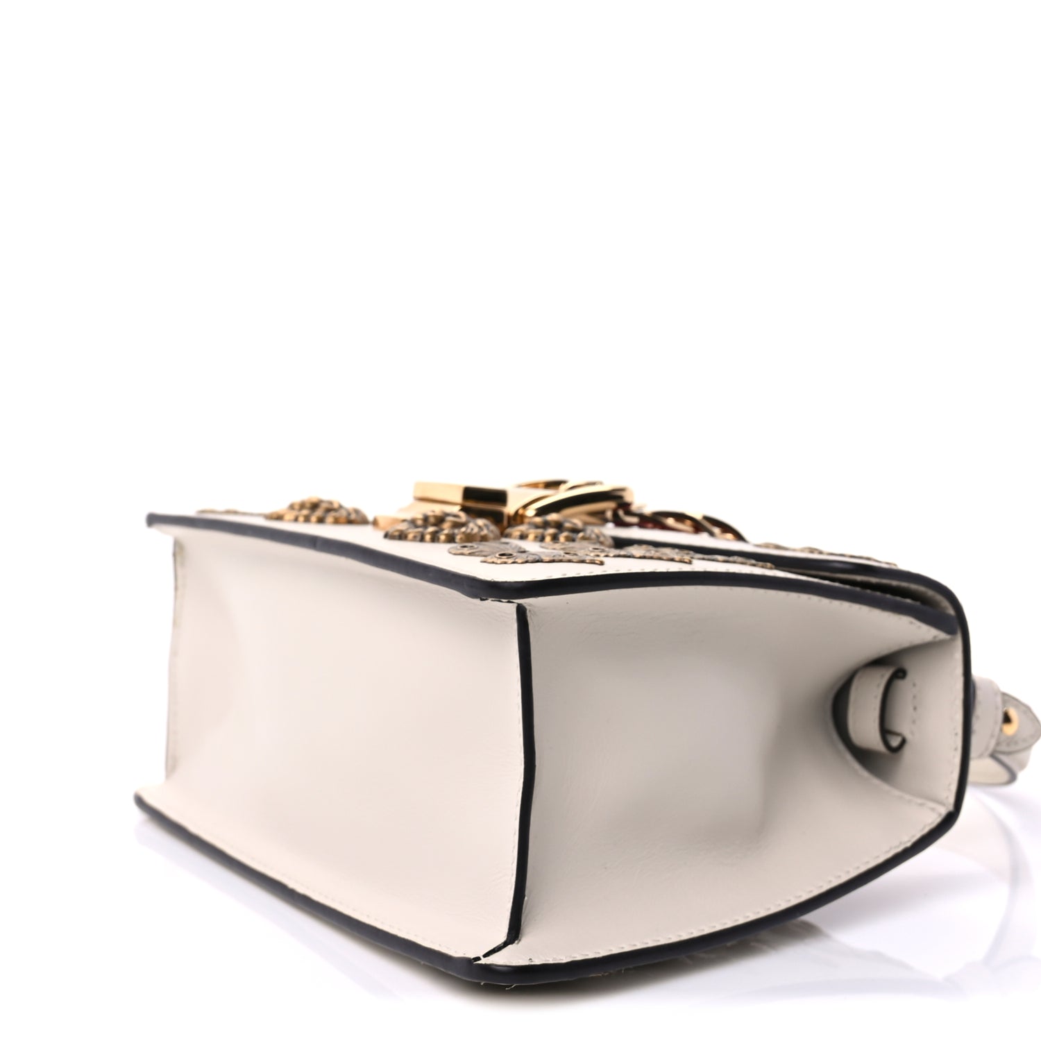 Gucci Calfskin Animal Studs Mini Sylvie Top Handle Bag White