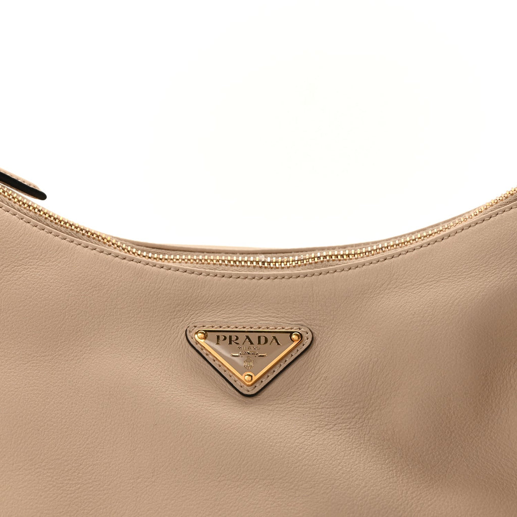 Prada Soft Calfskin Large Aimée Shoulder Bag  Travertine
