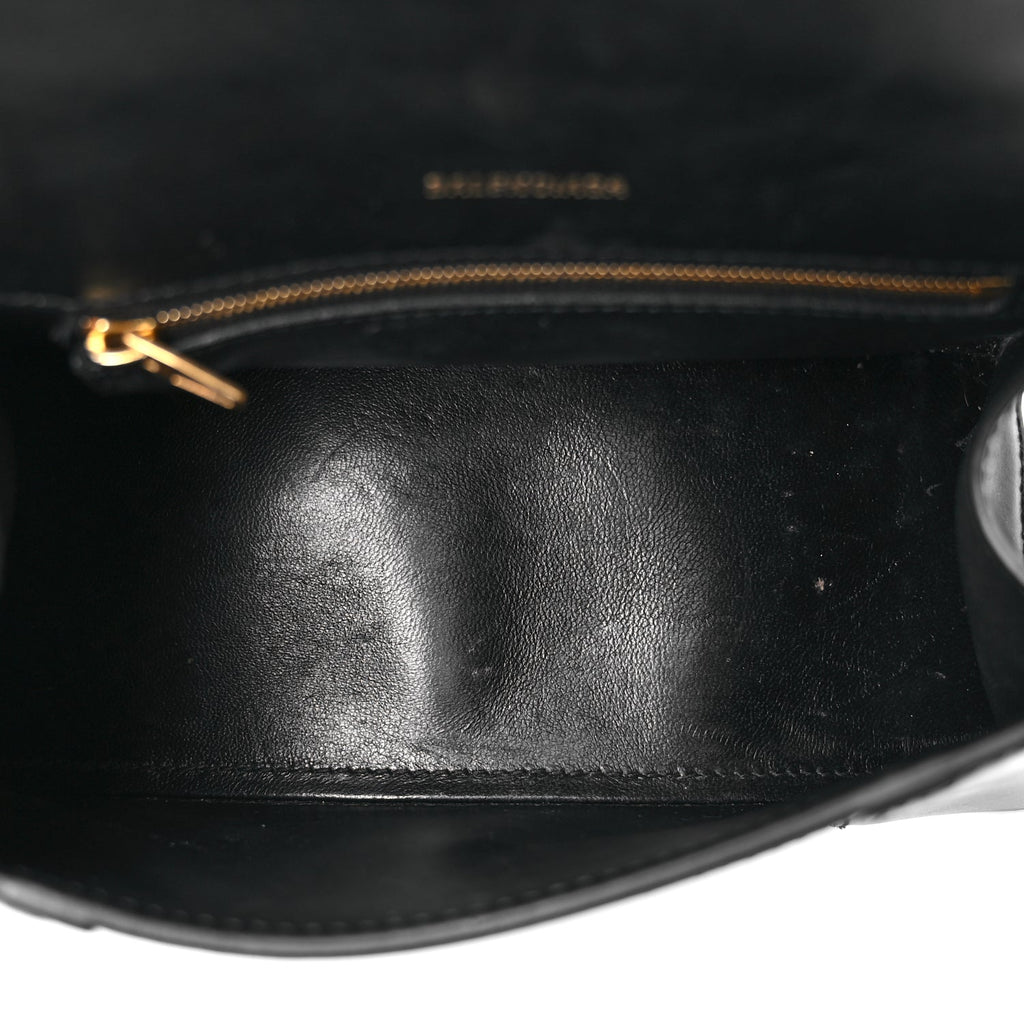 Balenciaga Shiny Box Calfskin Small Hourglass Top Handle Bag Black