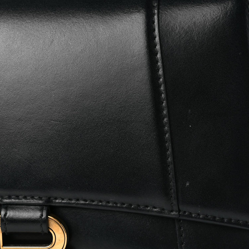 Balenciaga Shiny Box Calfskin Small Hourglass Top Handle Bag Black