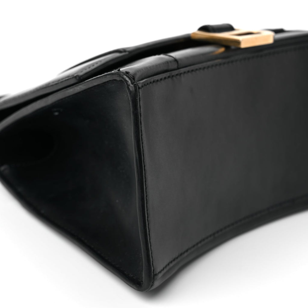 Balenciaga Shiny Box Calfskin Small Hourglass Top Handle Bag Black