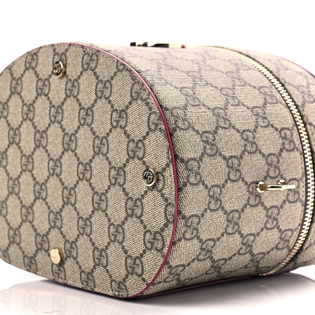 Gucci GG Supreme Monogram Ancora Calfskin Vanity Cosmetic Case Beige Ebony Rosso
