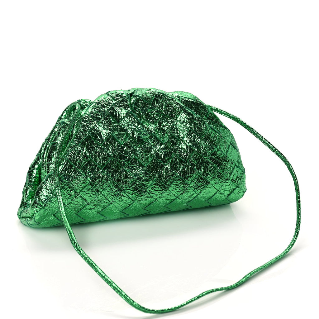 Bottega Veneta Metallic Nappa Intrecciato The Mini Pouch Parakeet
