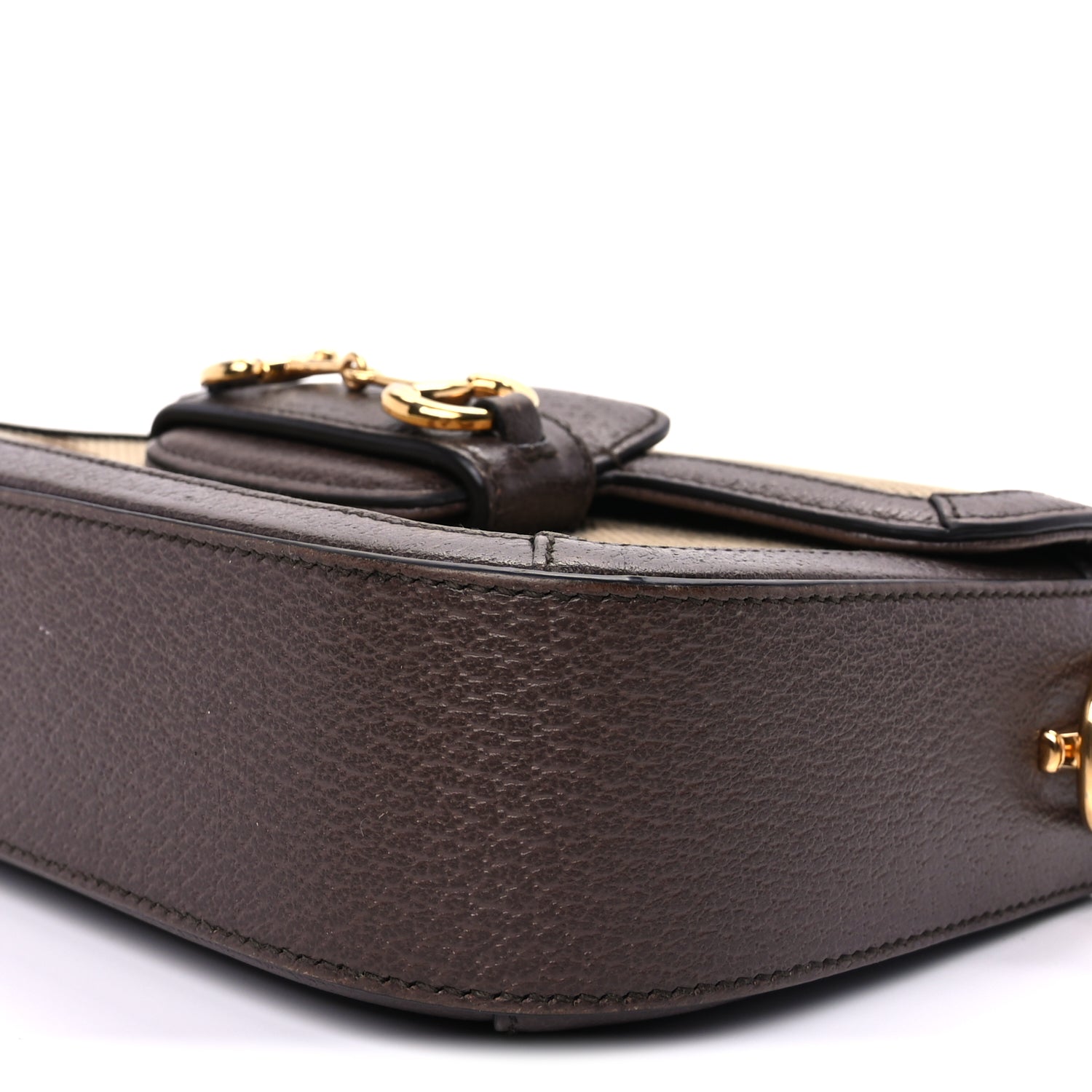Gucci Monogram Jumbo GG Textured Dollar Calfskin Web Mini Horsebit 1955 Shoulder Bag Camel Ebony New Acero