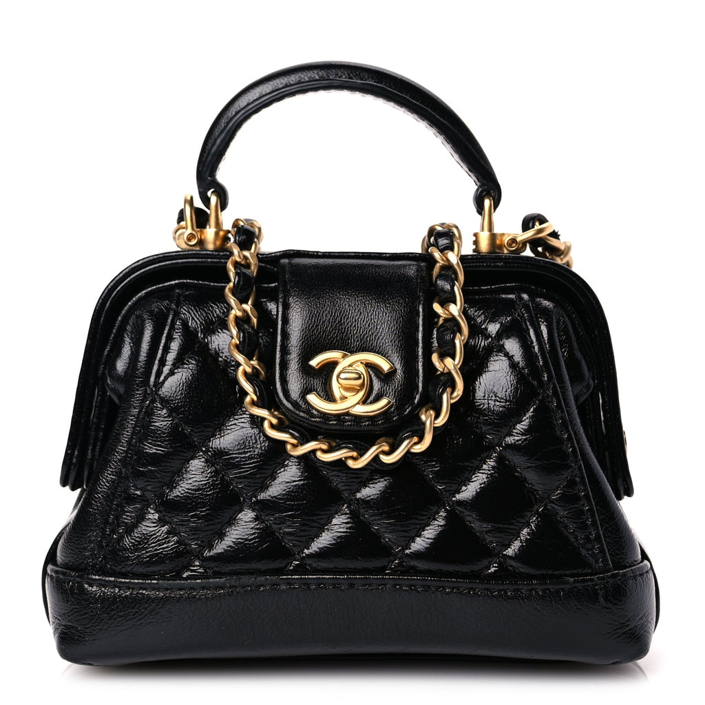 Chanel Shiny Lambskin Quilted Mini Cocodoc Top Handle Bag Black