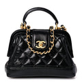 Chanel Shiny Lambskin Quilted Mini Cocodoc Top Handle Bag Black