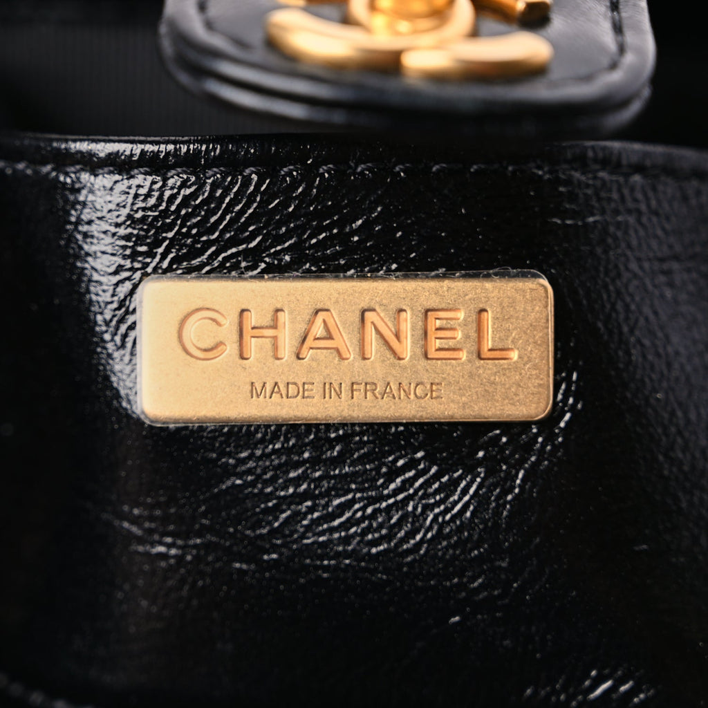 Chanel Shiny Lambskin Quilted Mini Cocodoc Top Handle Bag Black