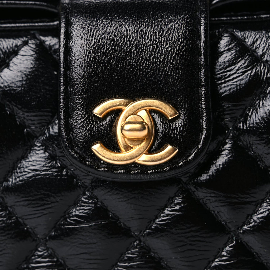 Chanel Shiny Lambskin Quilted Mini Cocodoc Top Handle Bag Black