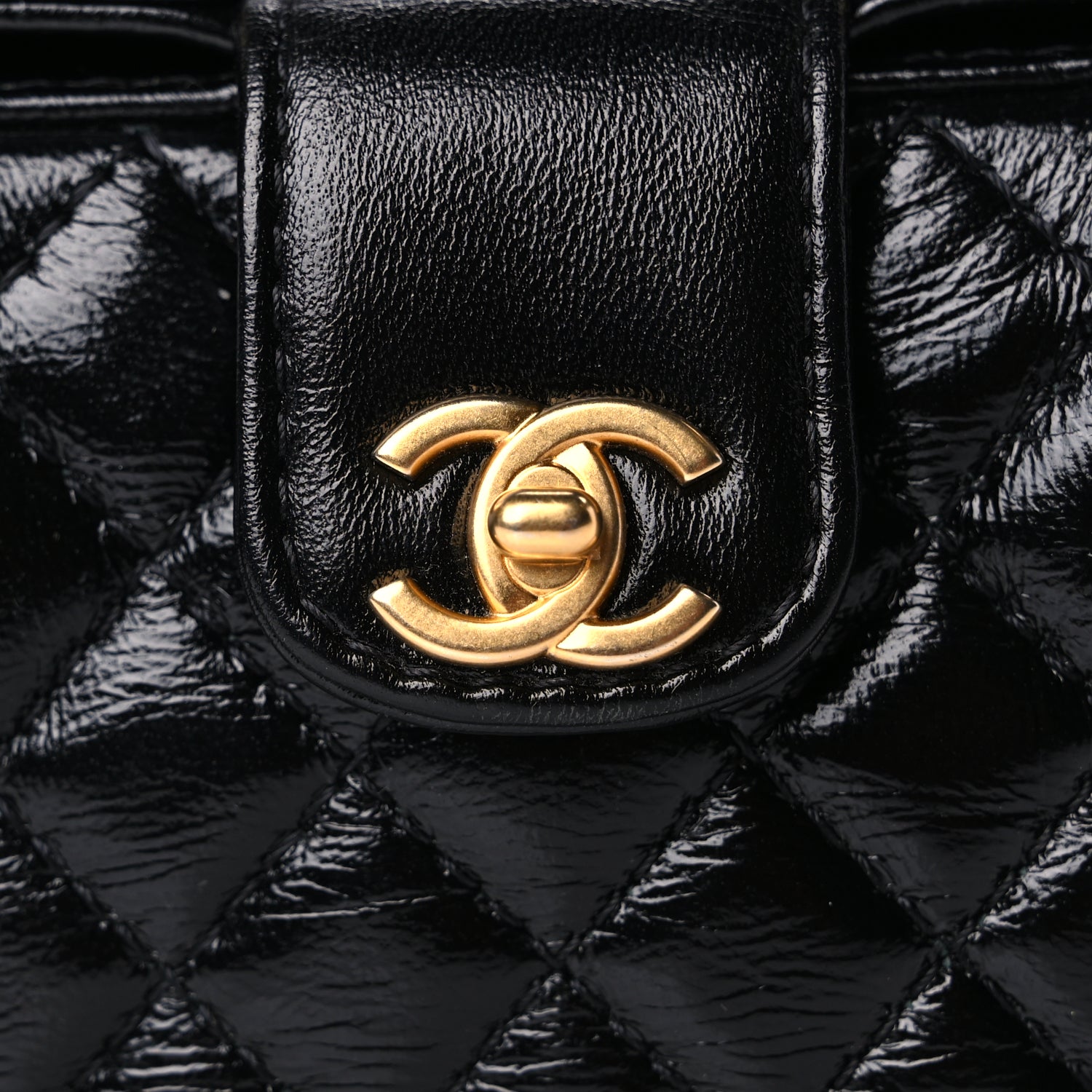 Chanel Shiny Lambskin Quilted Mini Cocodoc Top Handle Bag Black