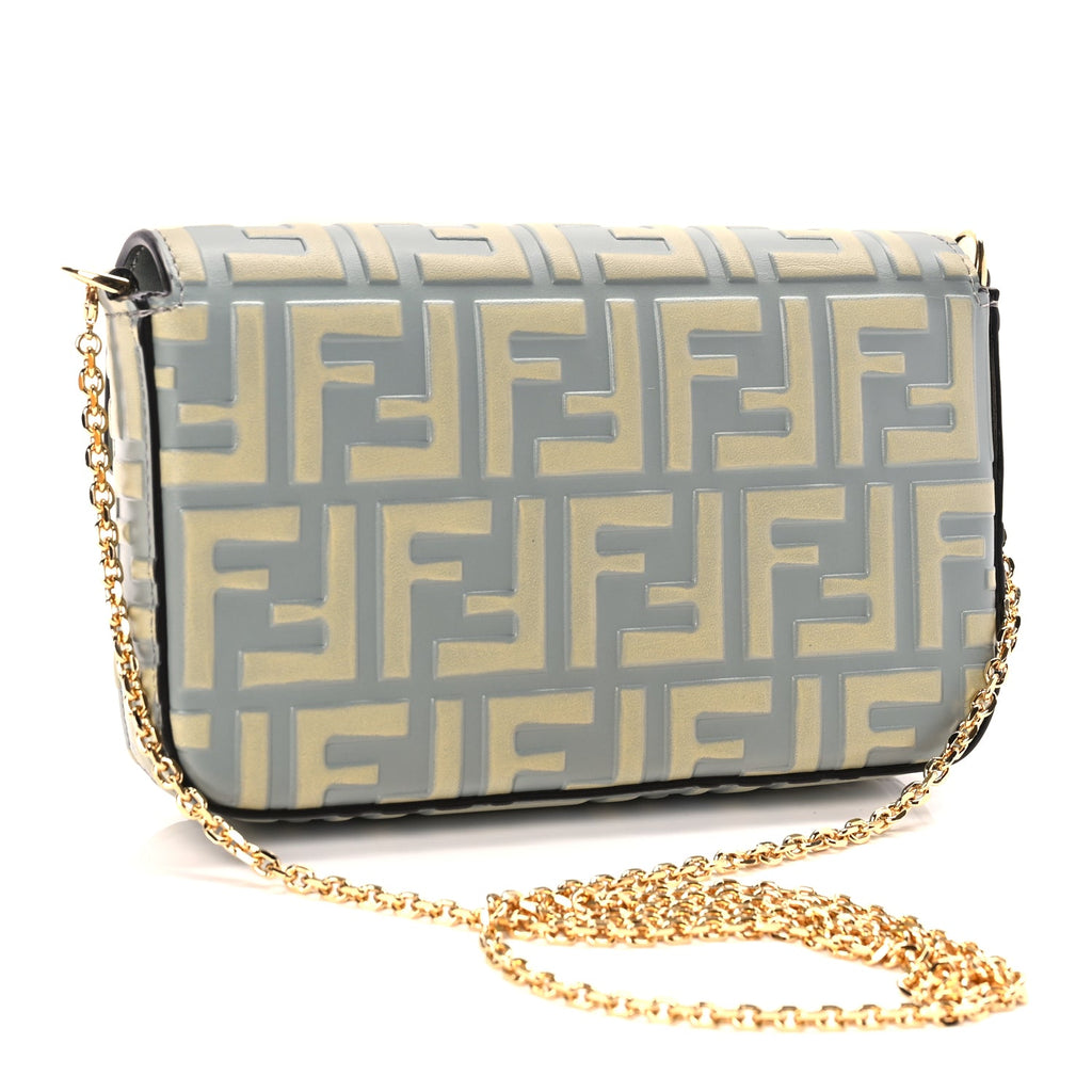Fendi Vitello Liberty FF Diamonds Wallet On Chain Milk Sage
