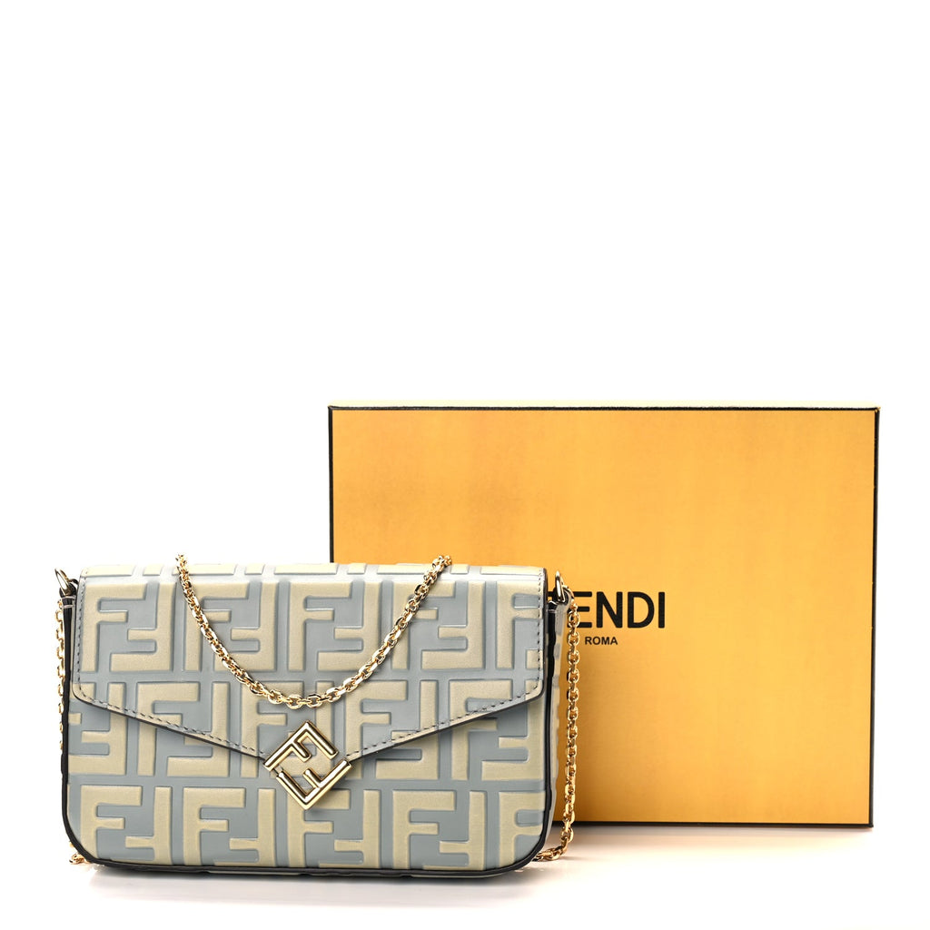 Fendi Vitello Liberty FF Diamonds Wallet On Chain Milk Sage