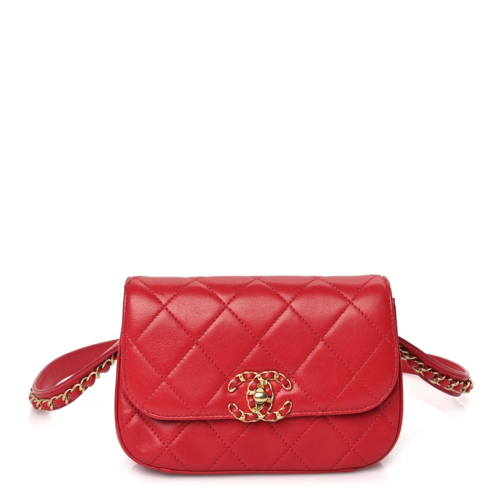 Chanel Lambskin Quilted Chanel 19 Waist Bag Red Red