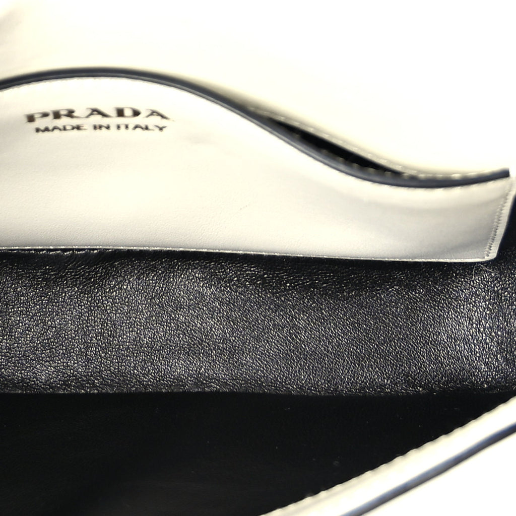 Prada Box Calfskin Triangle Embleme Flap Shoulder Bag  White