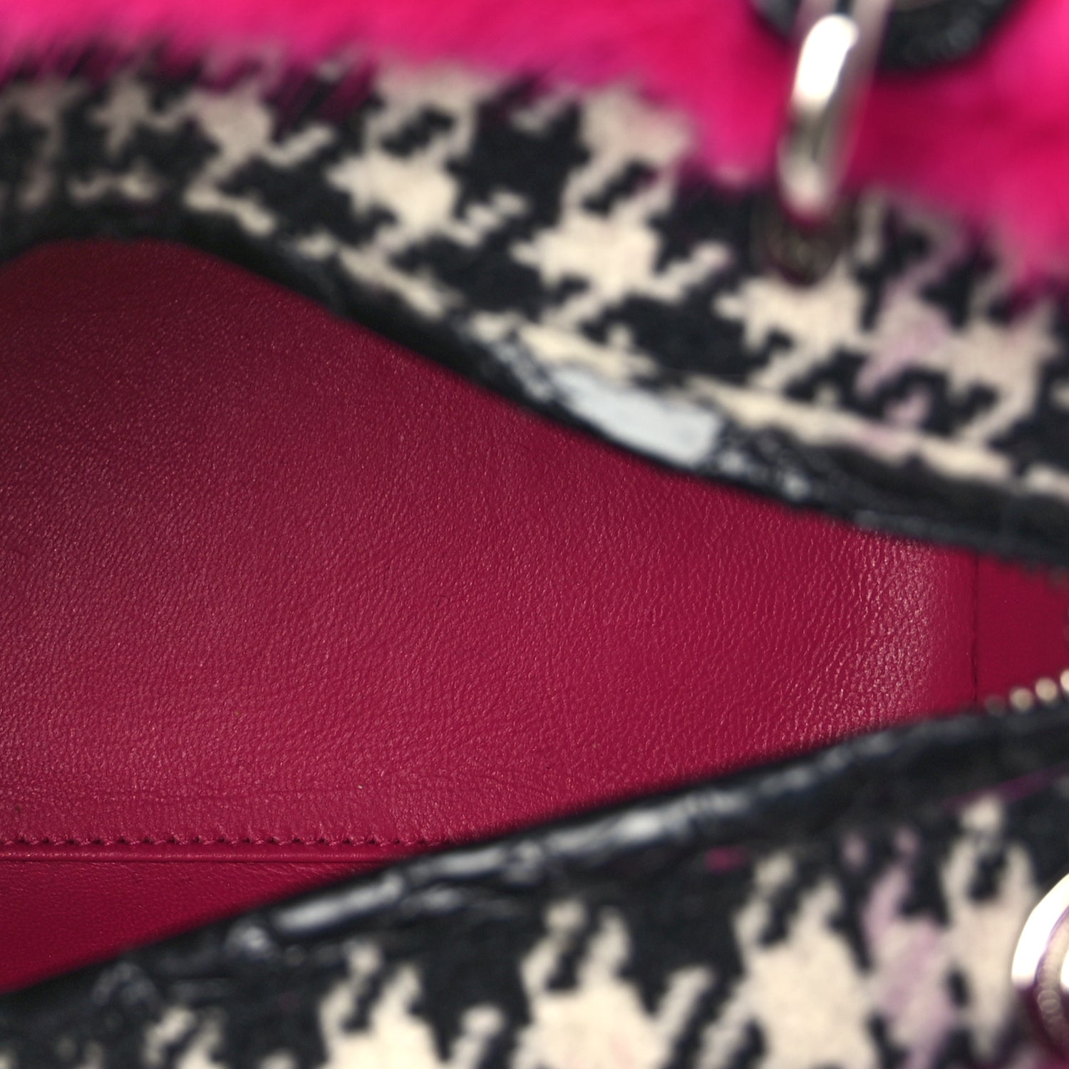 Christian Dior Tweed Crocodile Mink Plaid Medium Lady Dior Black Pink White