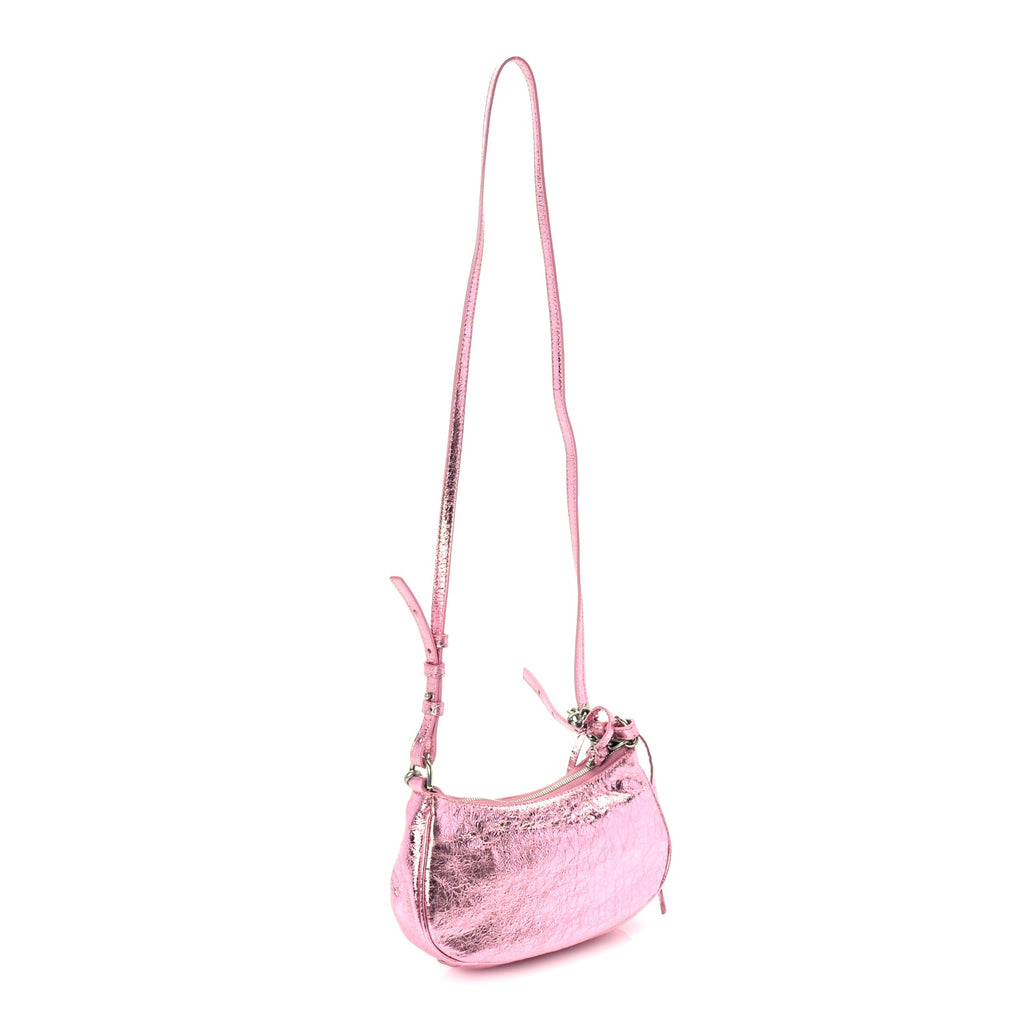 Balenciaga Metallic Agneau Arena Crystal Le Cagole Mini Purse With Chain Met Pink
