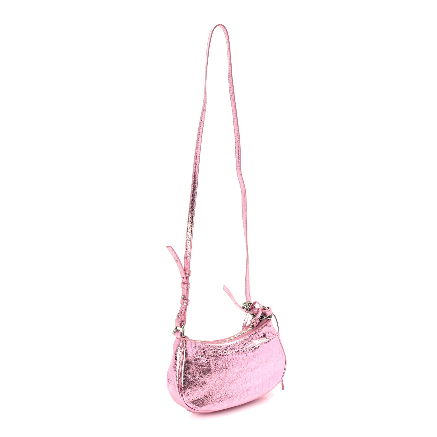 Balenciaga Metallic Agneau Arena Crystal Le Cagole Mini Purse With Chain Met Pink