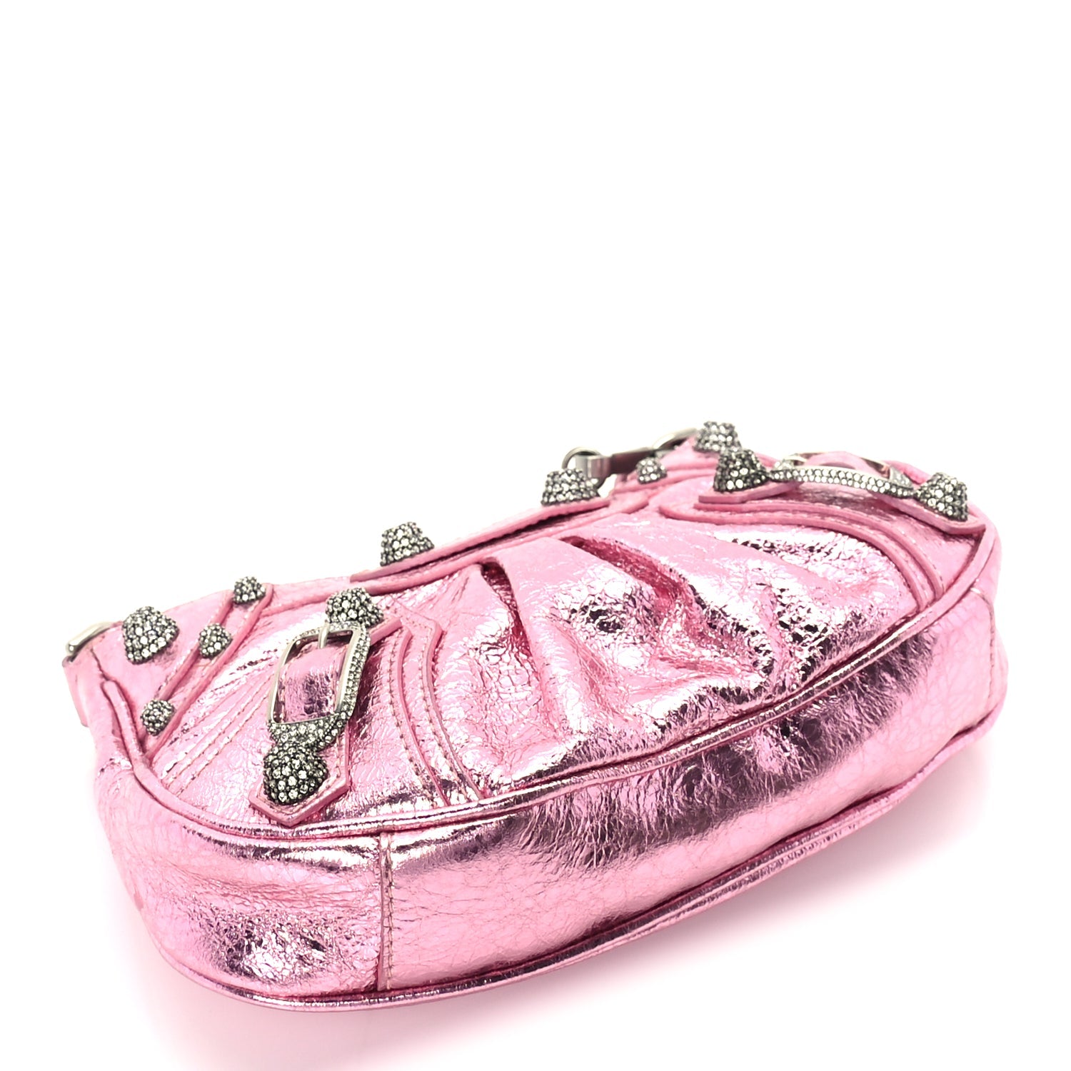 Balenciaga Metallic Agneau Arena Crystal Le Cagole Mini Purse With Chain Met Pink
