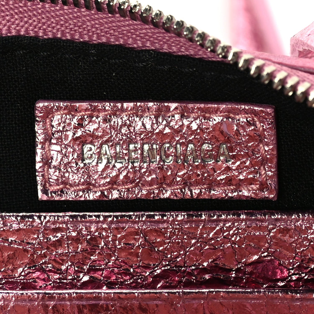 Balenciaga Metallic Agneau Arena Crystal Le Cagole Mini Purse With Chain Met Pink