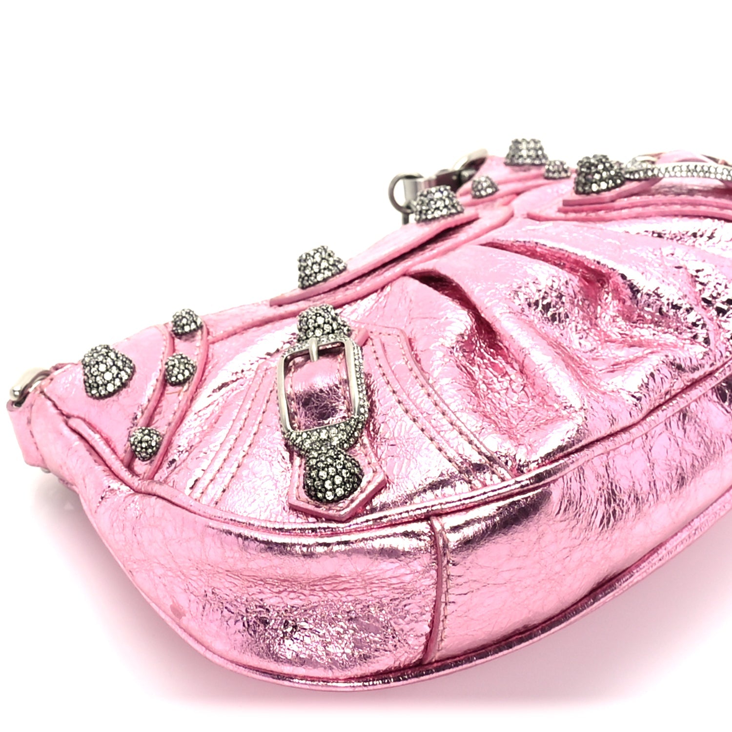 Balenciaga Metallic Agneau Arena Crystal Le Cagole Mini Purse With Chain Met Pink