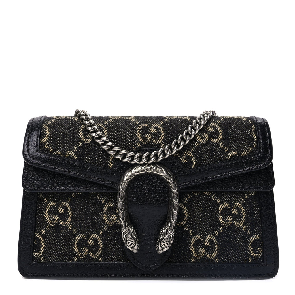 Gucci Jacquard Black Denim GG Monogram Super Mini Dionysus Shoulder Bag Black Ivory