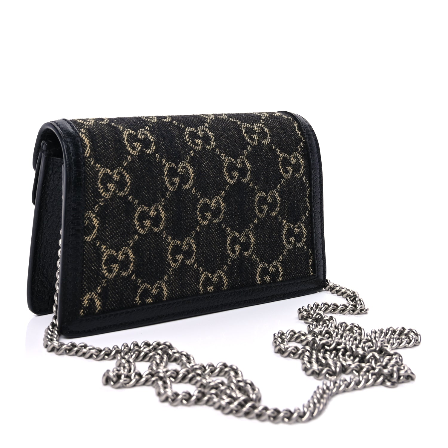Gucci Jacquard Black Denim GG Monogram Super Mini Dionysus Shoulder Bag Black Ivory