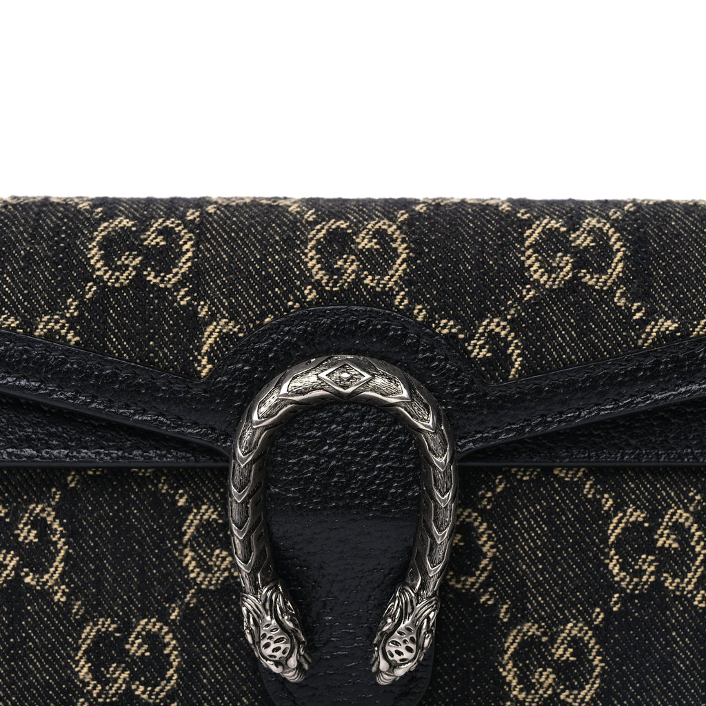 Gucci Jacquard Black Denim GG Monogram Super Mini Dionysus Shoulder Bag Black Ivory