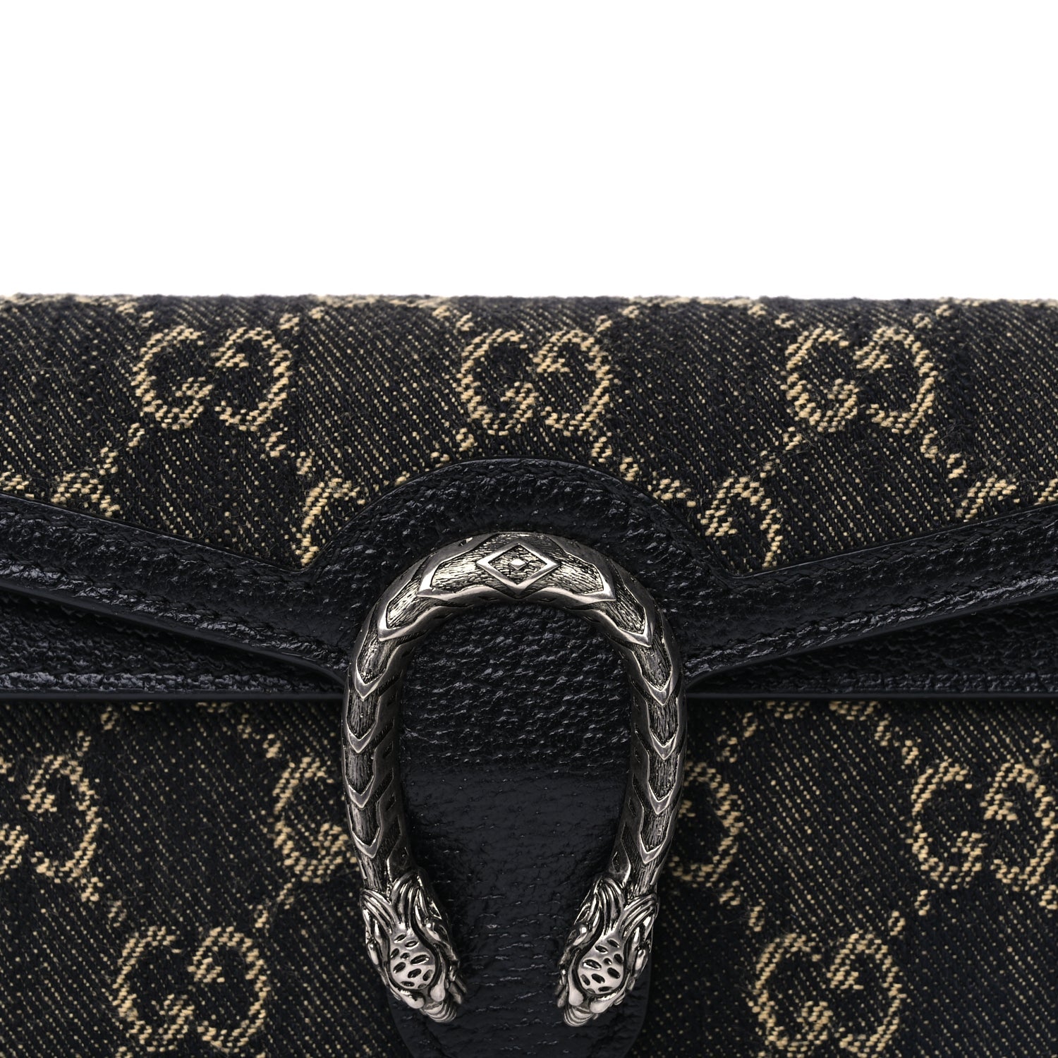 Gucci Jacquard Black Denim GG Monogram Super Mini Dionysus Shoulder Bag Black Ivory