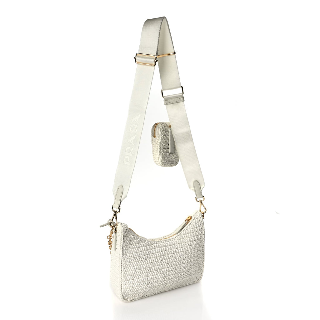 Prada Yarn Raffia Effect Crochet Re-Edition 2005 Shoulder Bag White