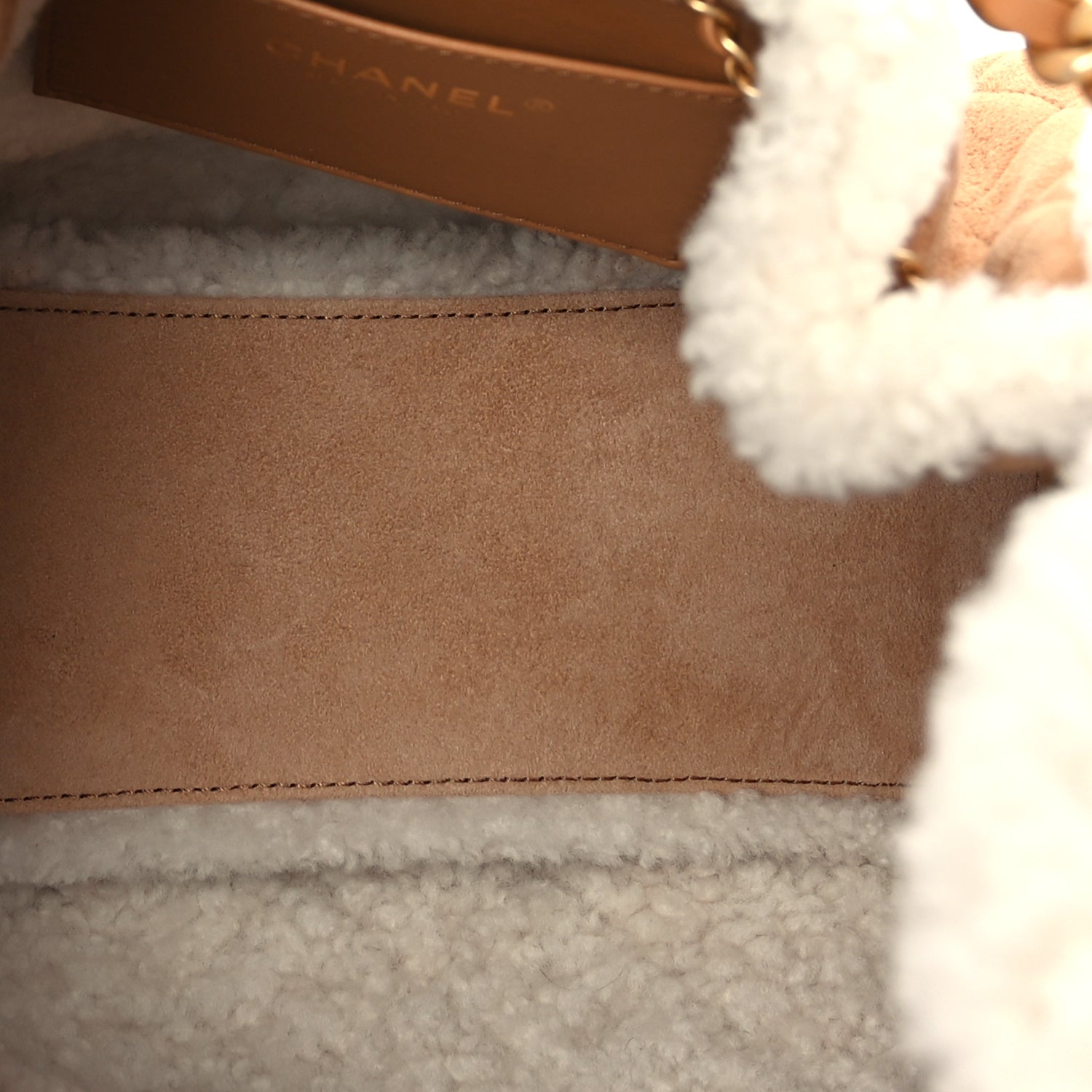 Chanel Suede Shearling Quilted Small Chanel 25 Handbag Beige White
