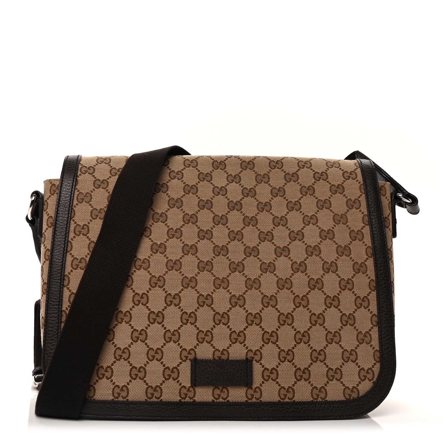 Gucci Monogram Large Flap Messenger Bag  Beige Dark Brown