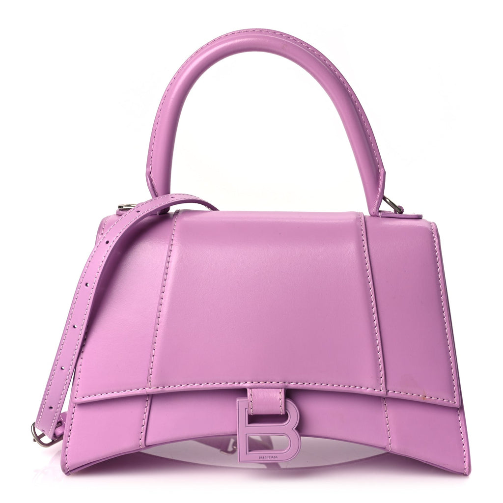 Balenciaga Shiny Box Calfskin Tonal B Small Hourglass Top Handle Bag Lilac
