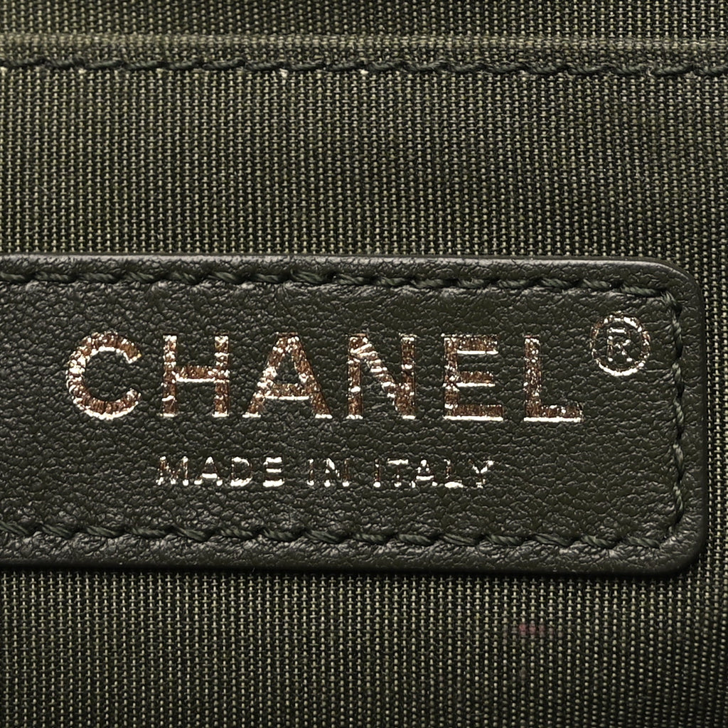 Chanel Fabric Chevron Braided Medium Boy Flap Black Dark Green
