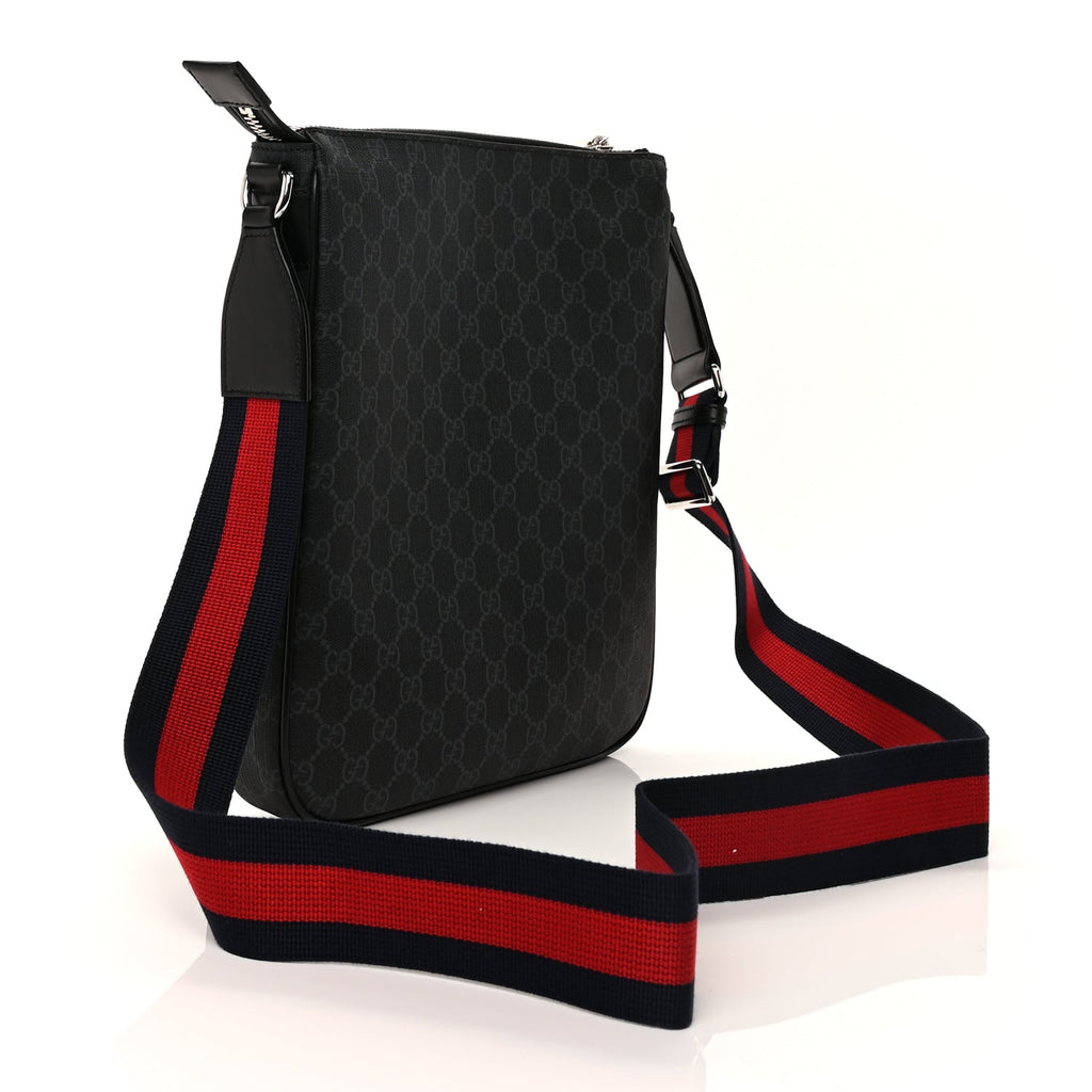 Gucci GG Supreme Monogram Appia Calfskin Web Large Messenger Bag Black Grey