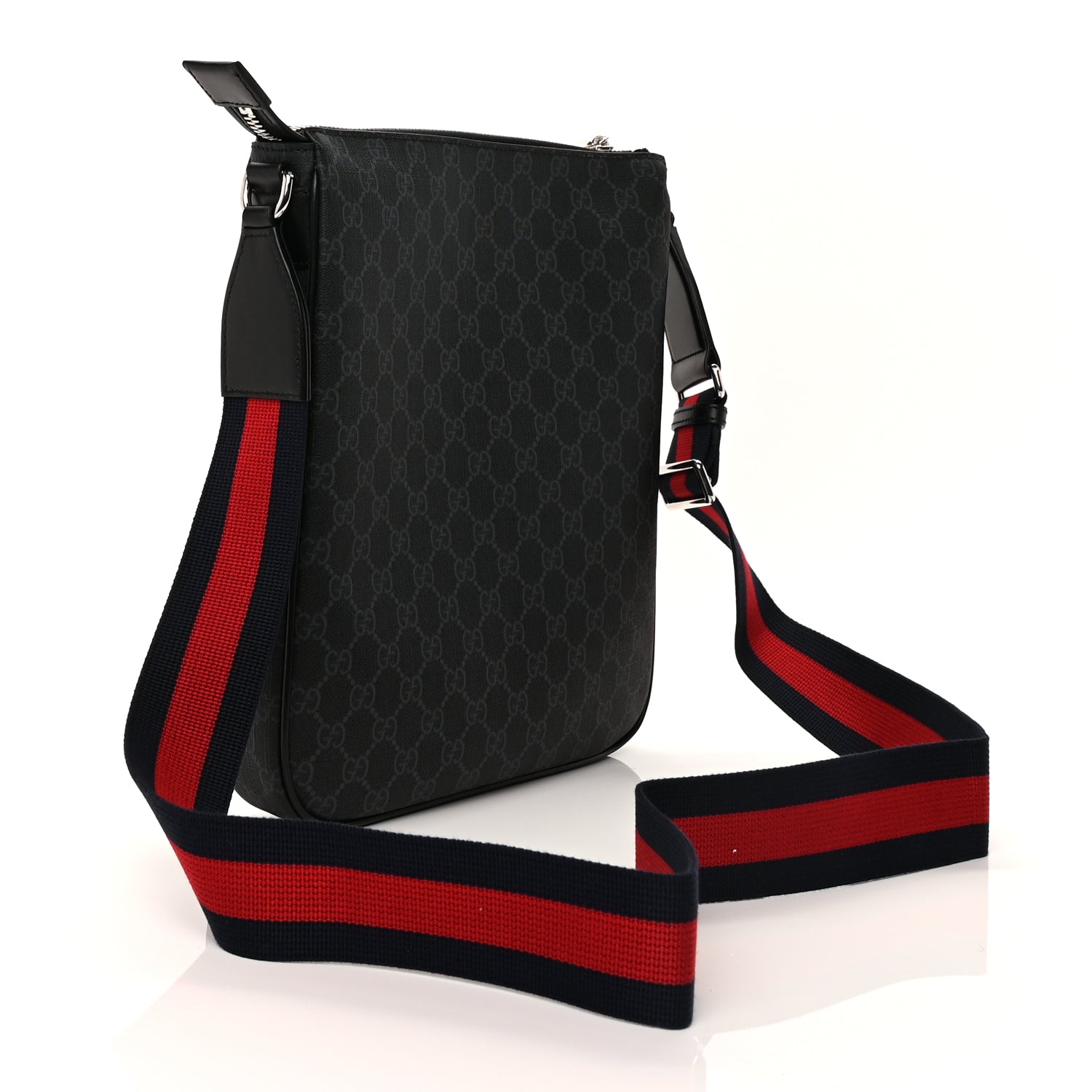 Gucci GG Supreme Monogram Appia Calfskin Web Large Messenger Bag Black Grey