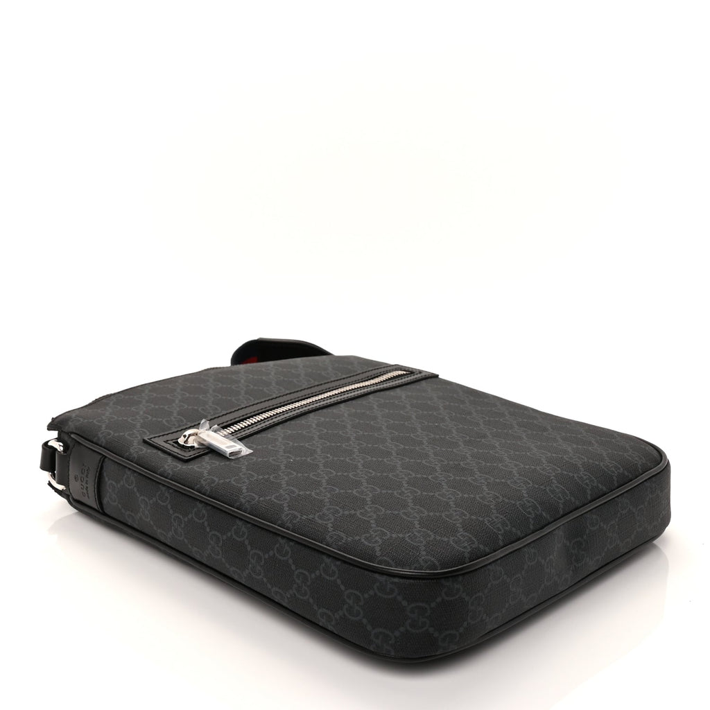 Gucci GG Supreme Monogram Appia Calfskin Web Large Messenger Bag Black Grey