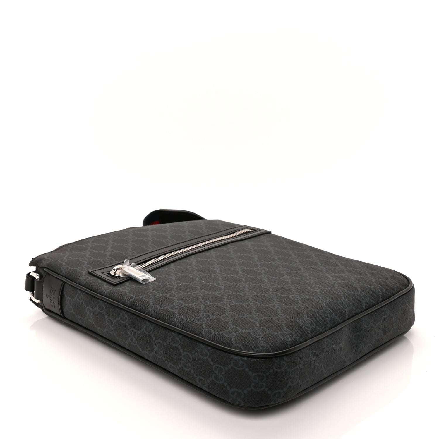 Gucci GG Supreme Monogram Appia Calfskin Web Large Messenger Bag Black Grey