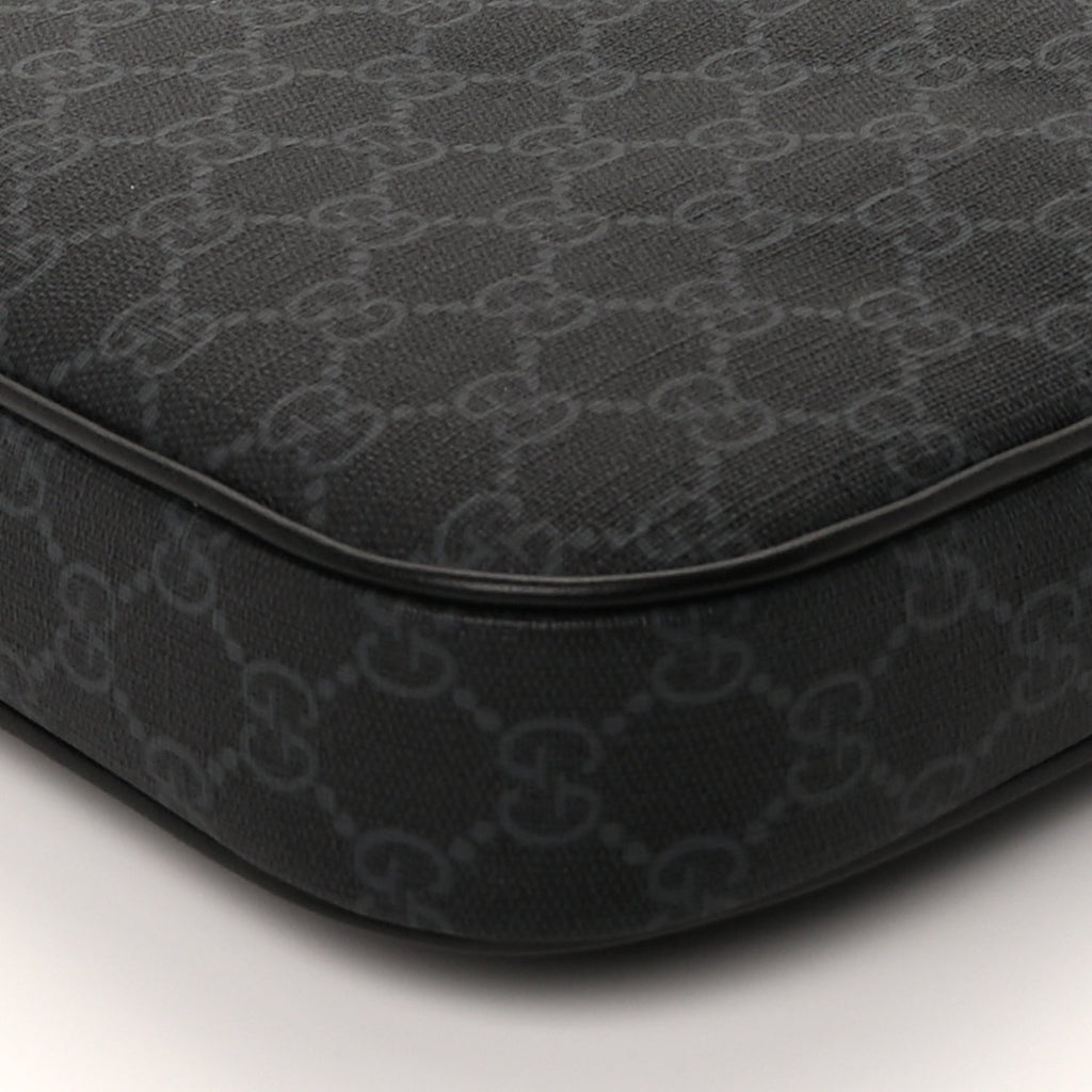 Gucci GG Supreme Monogram Appia Calfskin Web Large Messenger Bag Black Grey