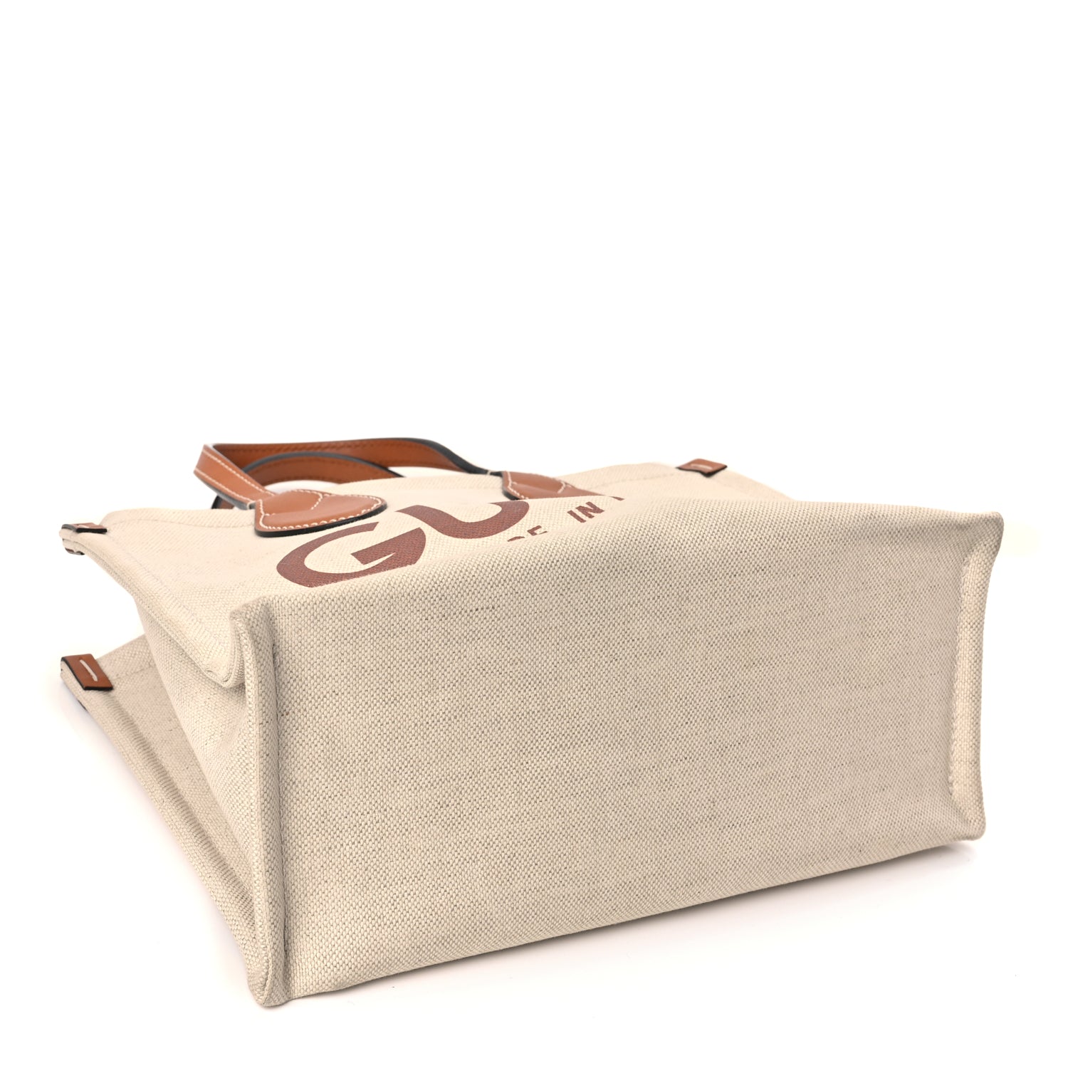 Gucci Canvas Calfskin Logo Print Medium Tote Bag Brown