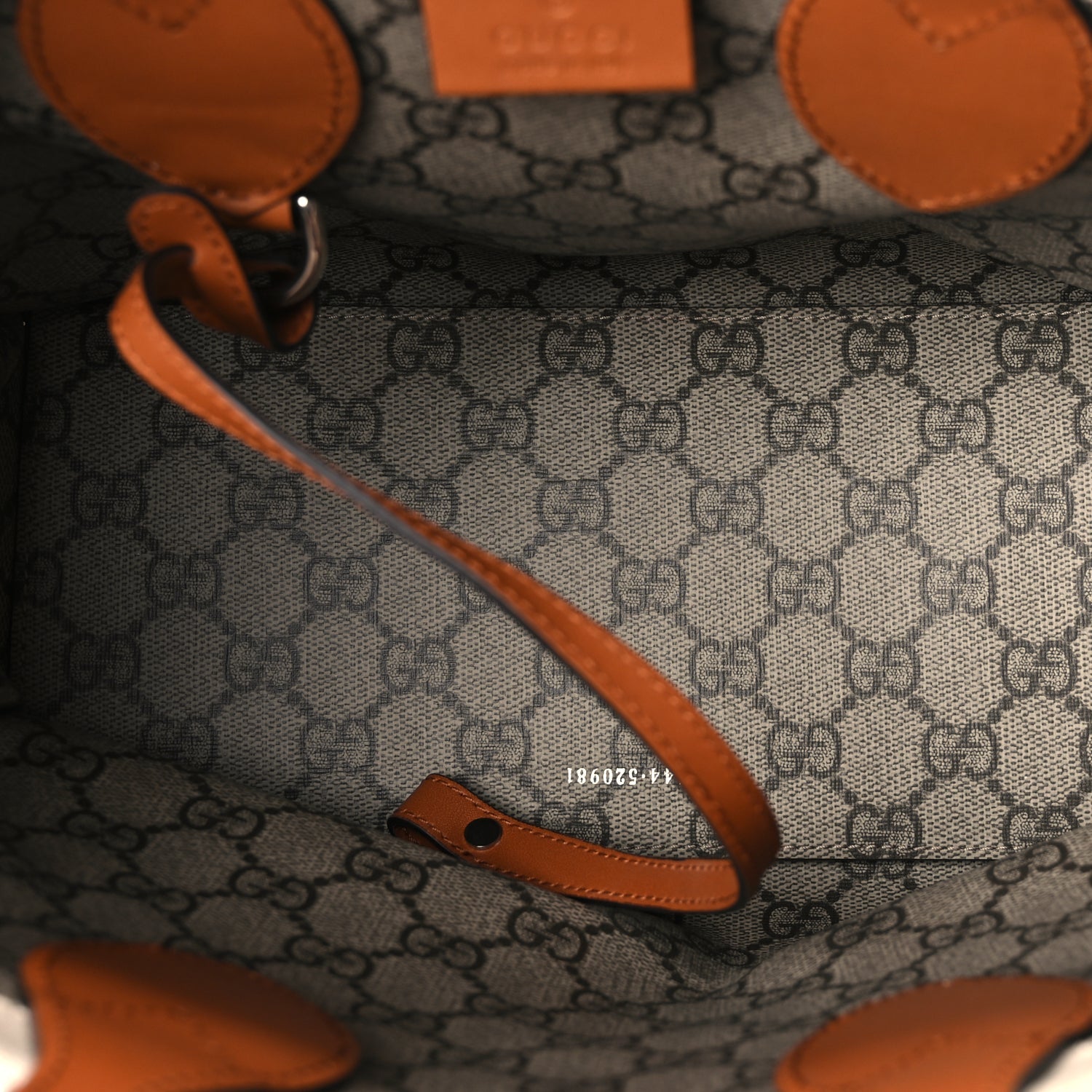 Gucci Canvas Calfskin Logo Print Medium Tote Bag Brown