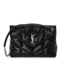 Saint Laurent Lambskin Quilted Medium Loulou Puffer Monogram Chain Satchel Black