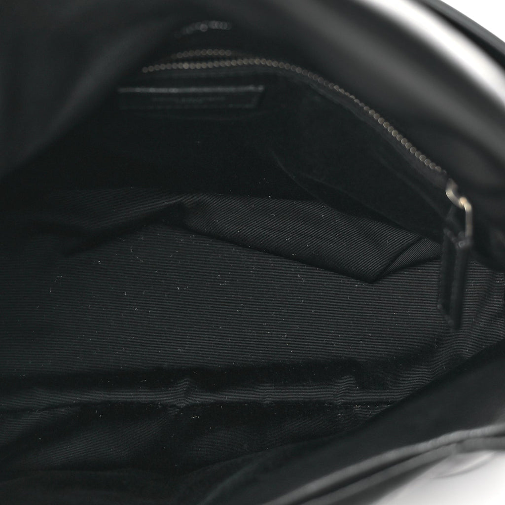 Saint Laurent Lambskin Quilted Medium Loulou Puffer Monogram Chain Satchel Black