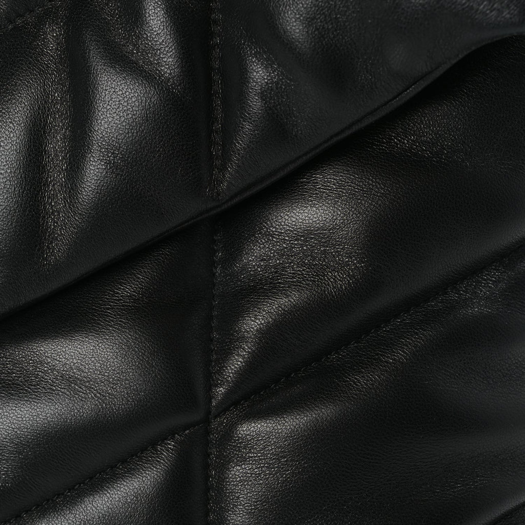 Saint Laurent Lambskin Quilted Medium Loulou Puffer Monogram Chain Satchel Black