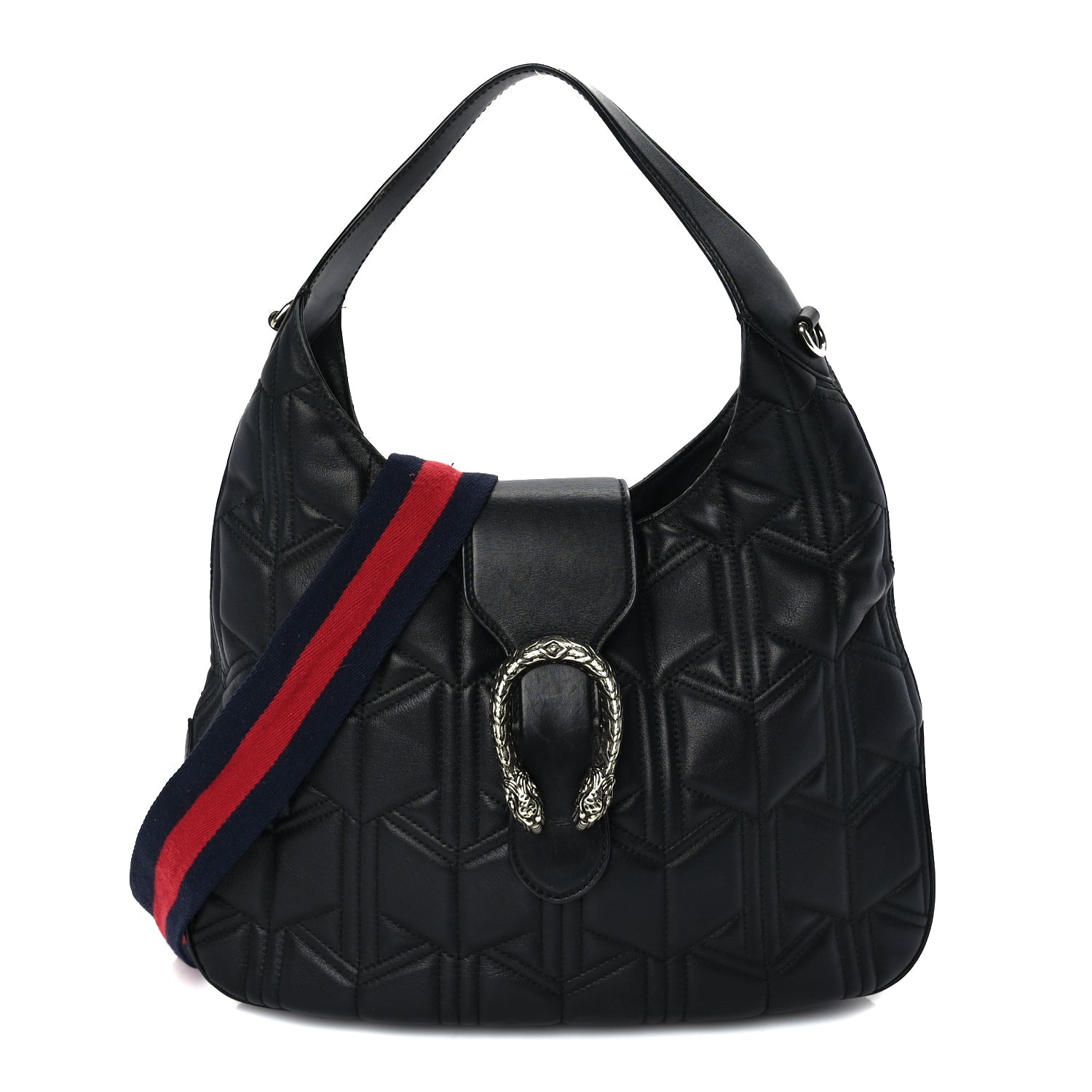 Gucci Calfskin Web Quilted Medium Dionysus Hobo Black