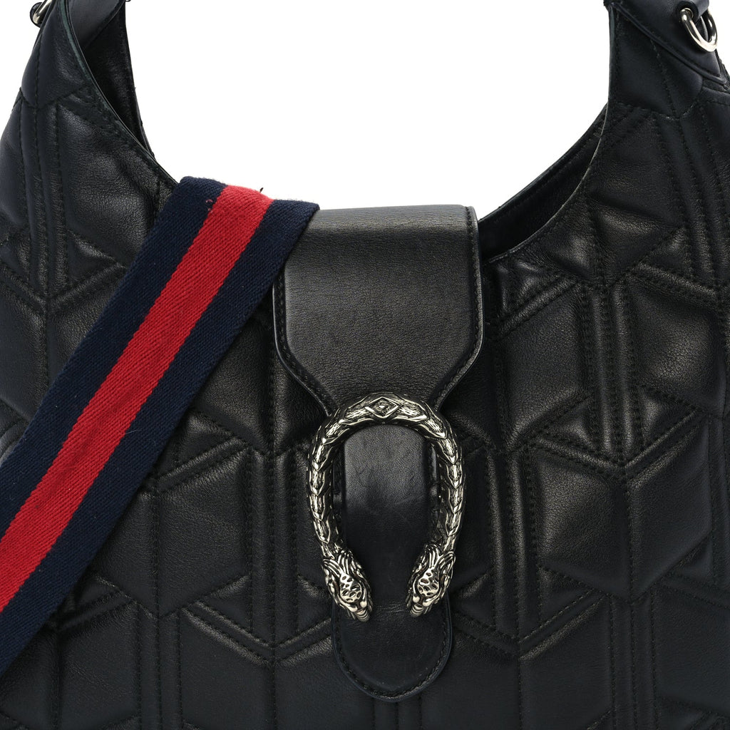 Gucci Calfskin Web Quilted Medium Dionysus Hobo Black