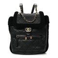 Chanel Lambskin Shearling Quilted CC Backpack Black