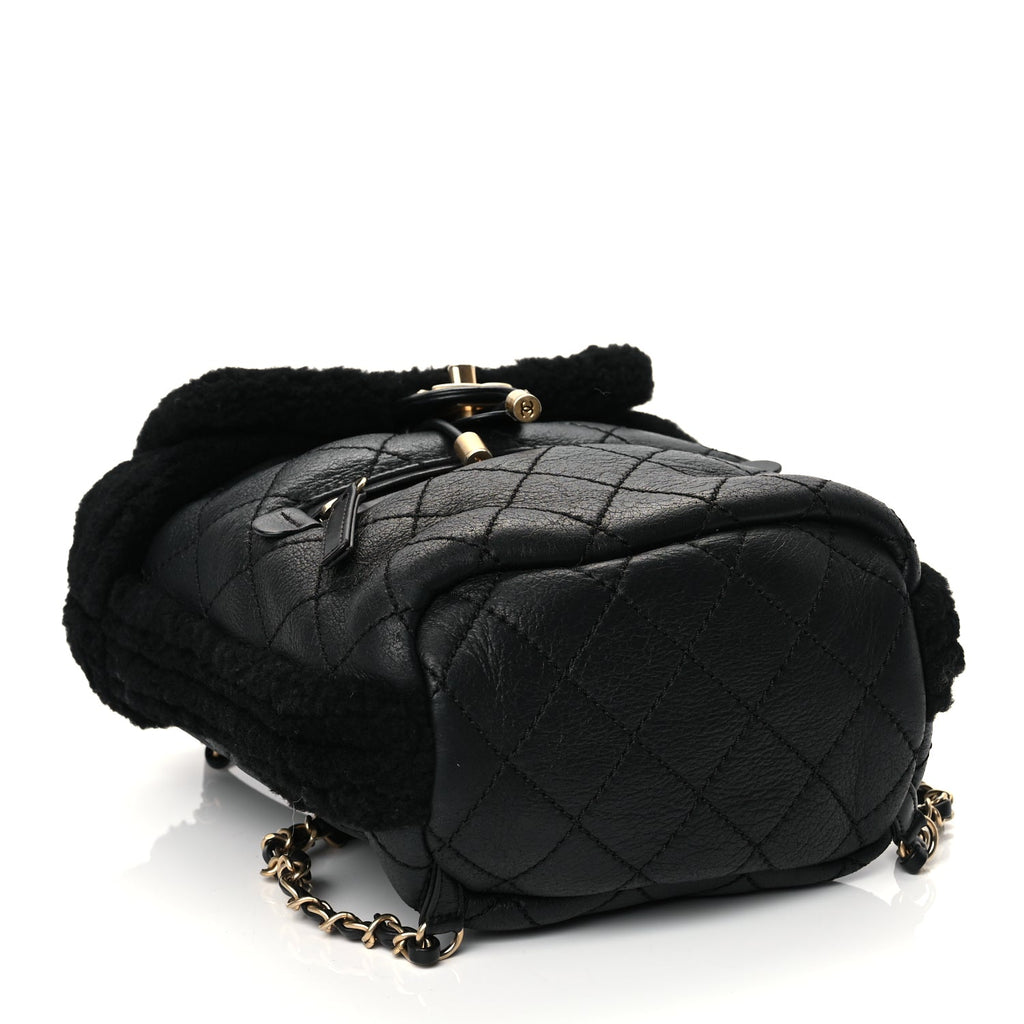 Chanel Lambskin Shearling Quilted CC Backpack Black