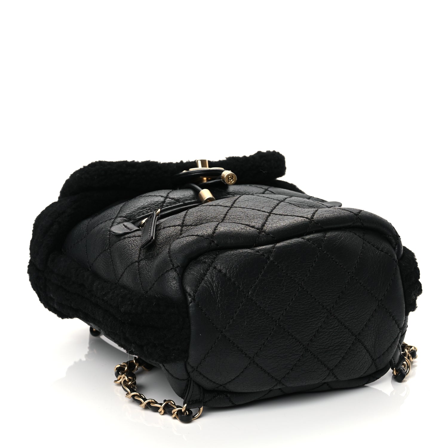 Chanel Lambskin Shearling Quilted CC Backpack Black