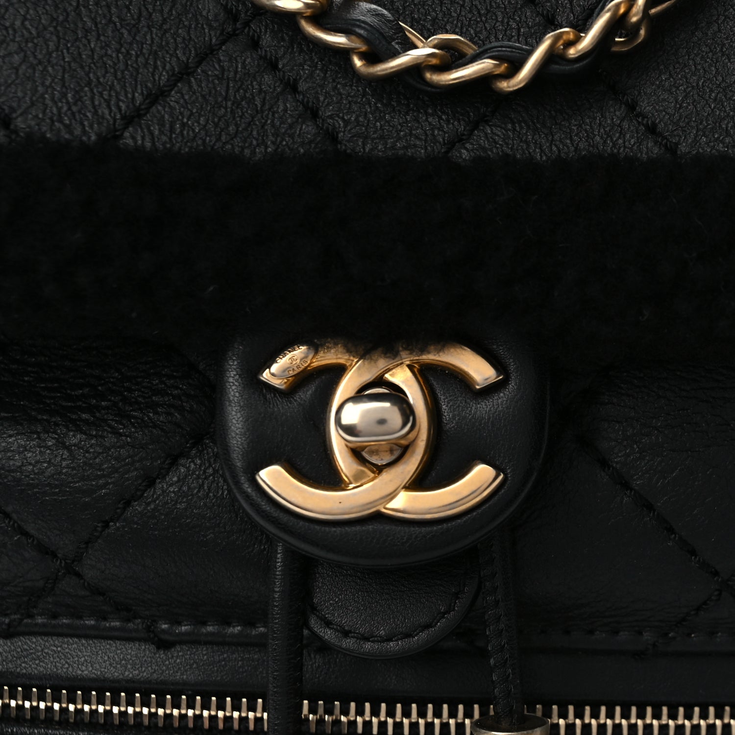 Chanel Lambskin Shearling Quilted CC Backpack Black
