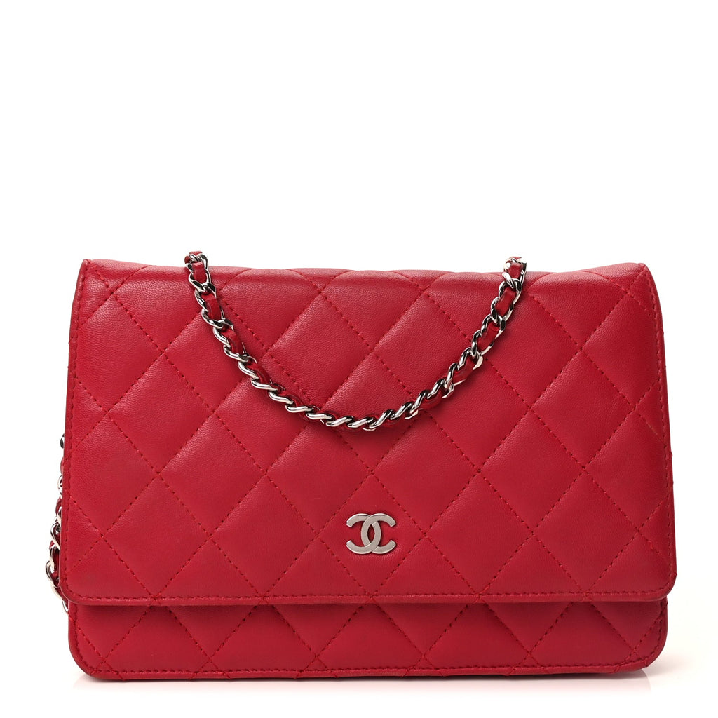 Chanel Lambskin Quilted Wallet On Chain WOC  Dark Pink